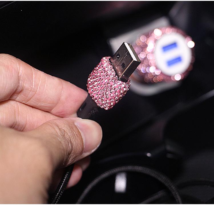 Diamond-Inlaid Dual USB Fast Car Charger with Smart Multi-Function Adapter