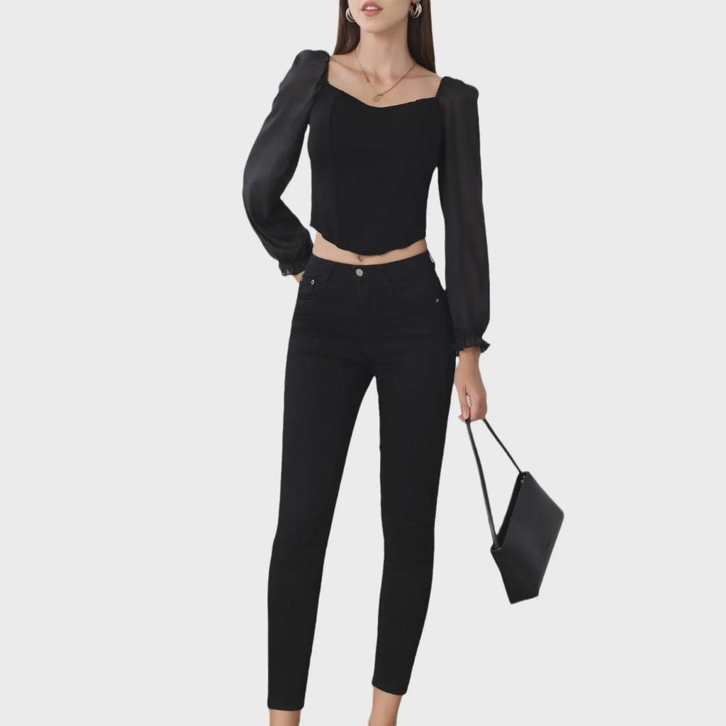 European and American Style Sexy Long-Sleeve Corset Tube Top with Chest Pads, Slimming Off-Shoulder Design for Women - Autumn Wear