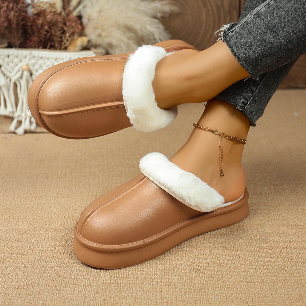 Women's Winter Flat Toe-Cap Home Slippers, Plush Warm and Comfortable Casual Half-Slip Women's Shoes