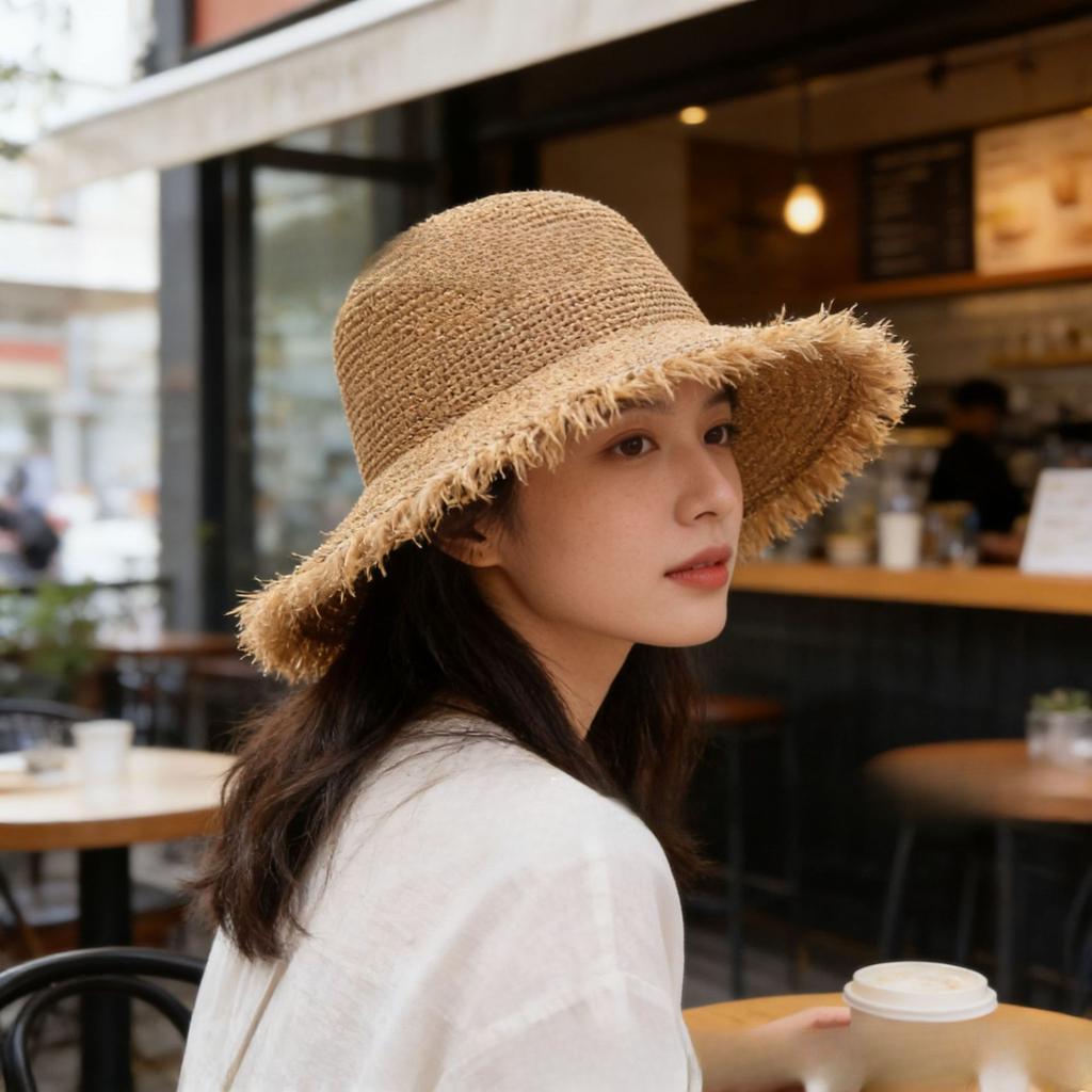 Cross-border Hot-selling Summer Sun Hat Japanese Handwoven Big Brim Bucket Hat Korean Version Fashion Temperament Sun Hat
