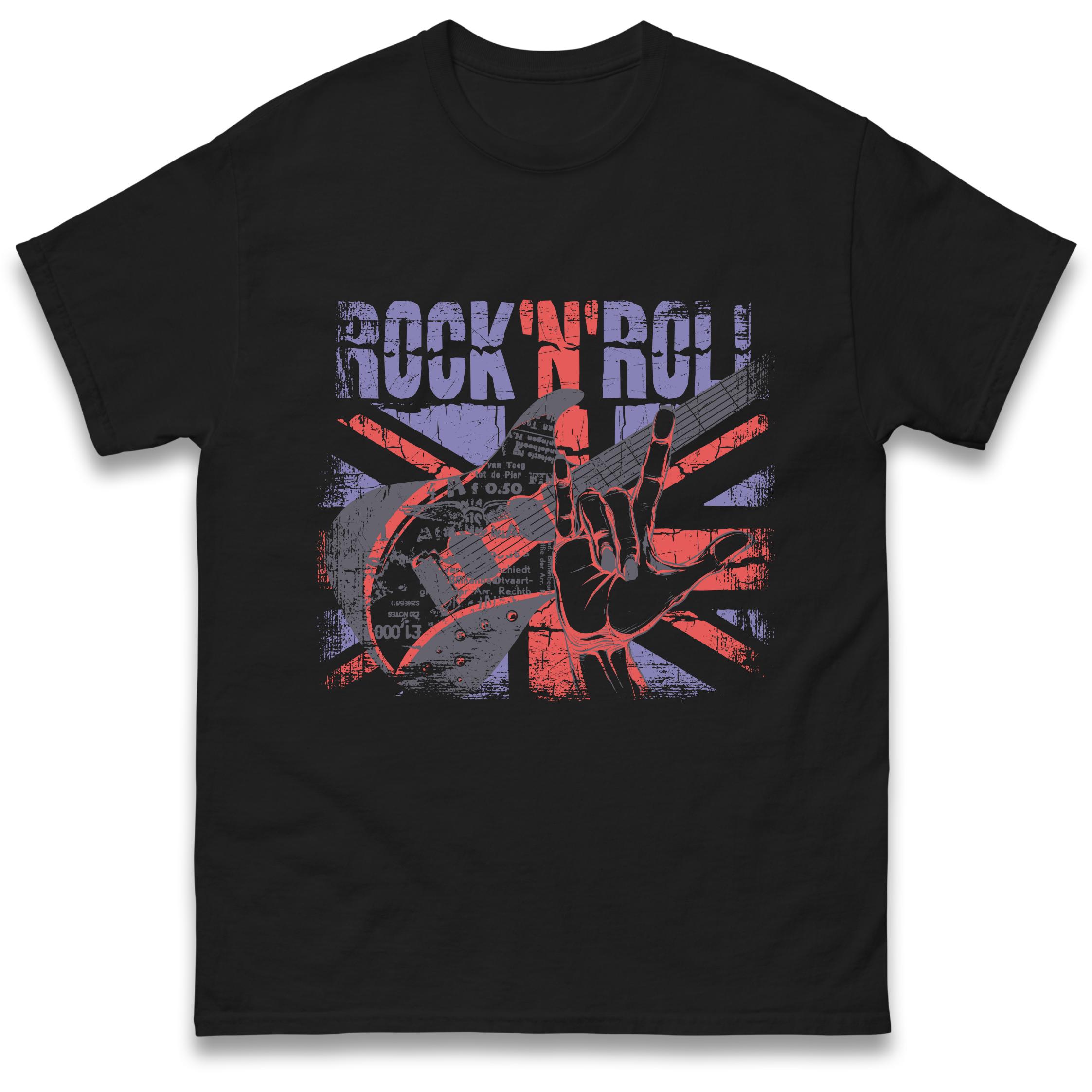 Rock N Roll Union Jack T-Shirt Tshirt Mens Womens Tops Unisex Tees 100% Cotton XL