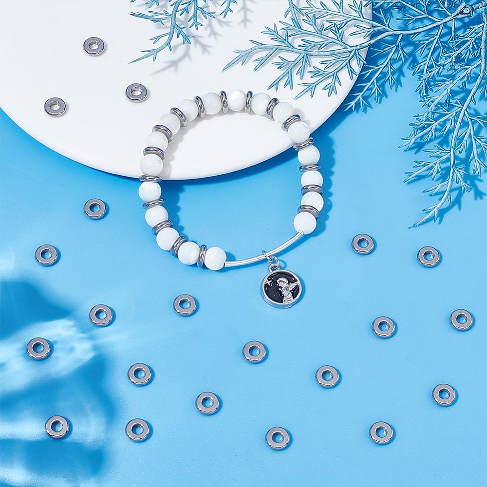 100Pcs 304 Stainless Steel Spacer Beads, Flat Round, Stainless Steel Color, 8x2mm, Hole: 3.5mm