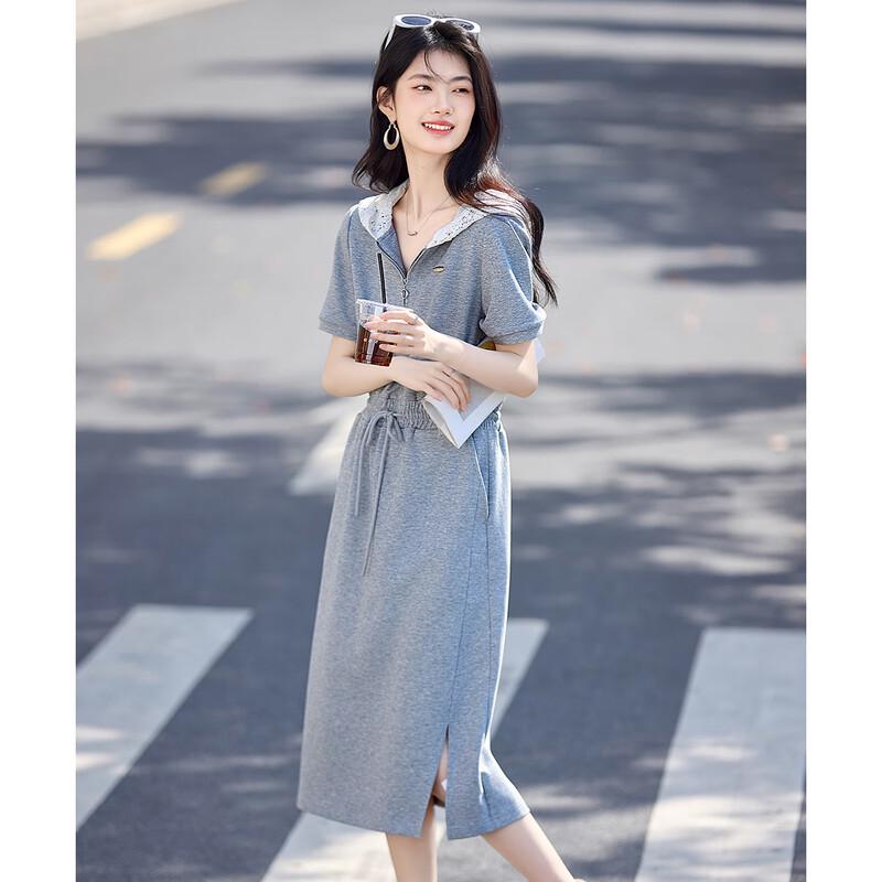 Women's Summer Lace Patchwork Hooded Sweatshirt Dress