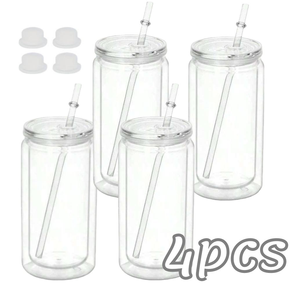 16OZ DIY Snowglobe Tumbler with Pre Drilled Hole Reusable Plastic Water Bottles Break-Resistant Mason Jar Cups for Holiday Gifts