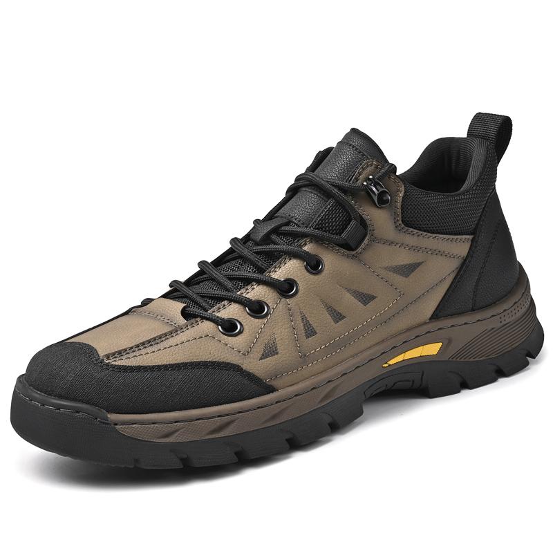 Fashion Men's Lace-Up Hiking Shoe New Men's Leisure Walk Shoes Leather Mens Breathable Sneakers High Quality Men Casual Walking Shoes