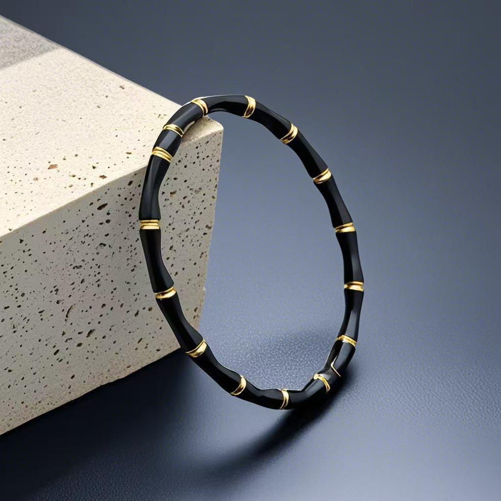 Stainless Steel Bamboo Joint Bracelet - European & American Design with Buckle, Titanium Steel Women's Jewelry.