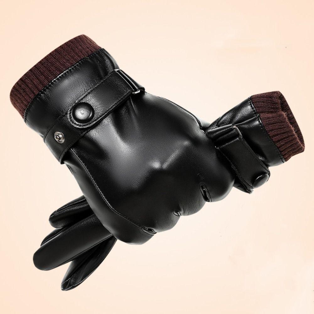 Men's PU Leather Gloves Keep Warm Motorcycle Full Finger Mittens  Man