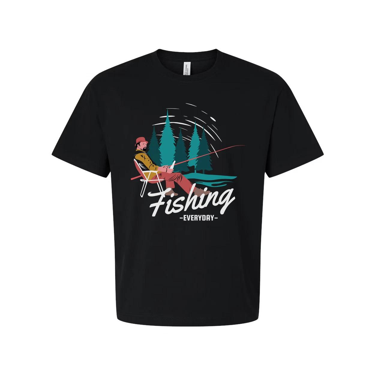 

Unisex Fishing T Shirt With Forest Scene Angler Illustration By The River In Col 2XL