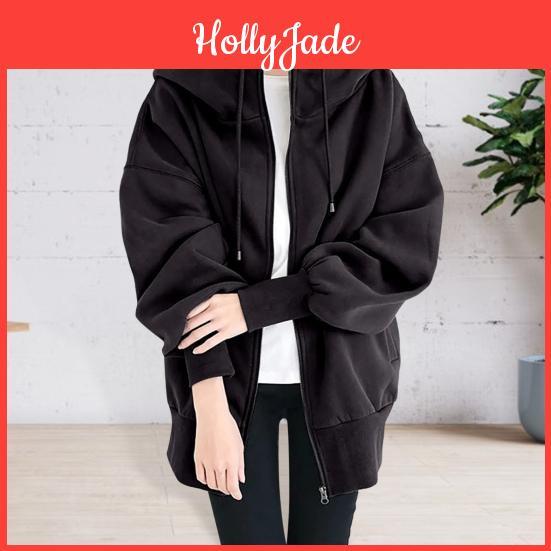 For Coat Autumn Thick Women Winter Warmth Solid Color Midlength Fleece Jacket With Pockets Loose Zipper