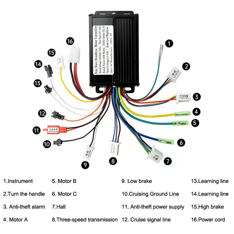 36V 48V 20A Sine Wave Brushless Motor Controller - 350W-500W For E-Bike Compatible With SM Connectors