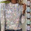 Blusas y camisas informales de manga larga con cuello redondo a la moda para mujer