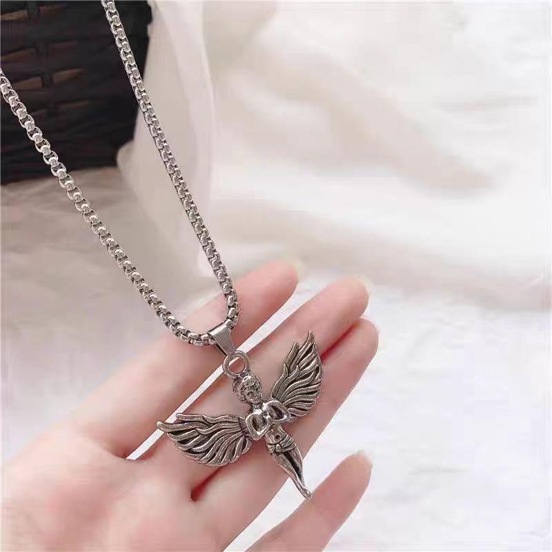 Little Angel Necklace Hip Hop Bouncy Niche Simple Earth Cool Personality Titanium Steel Jewelry Sweater Chain Accessories