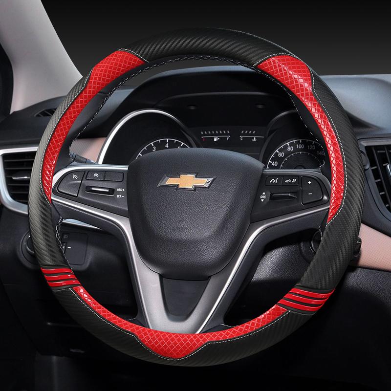 Koolstofvezel Auto Stuurwielen Cover 38 cm Voor Chevrolet Cruze Malibu Sail Spark Captiva Equinox Trax/Tracker AVEO Lova RV