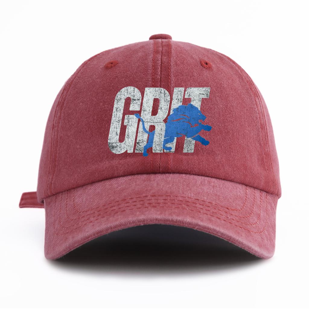 1pc GRIT Print Washed Baseball Cap for Adults,  Minimalist Retro Style Casual Soft Adjustable Dad Hat, Perfect As Gift