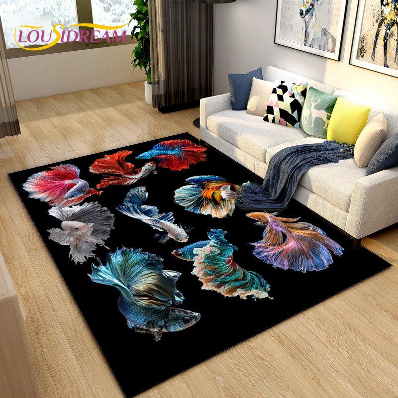 Covor de zonă 3D Fish Golden Arowana Betta Fish, covor pentru sufragerie, dormitor, canapea, covoraș, decor, covoraș anti-alunecare pentru joacă pentru copii