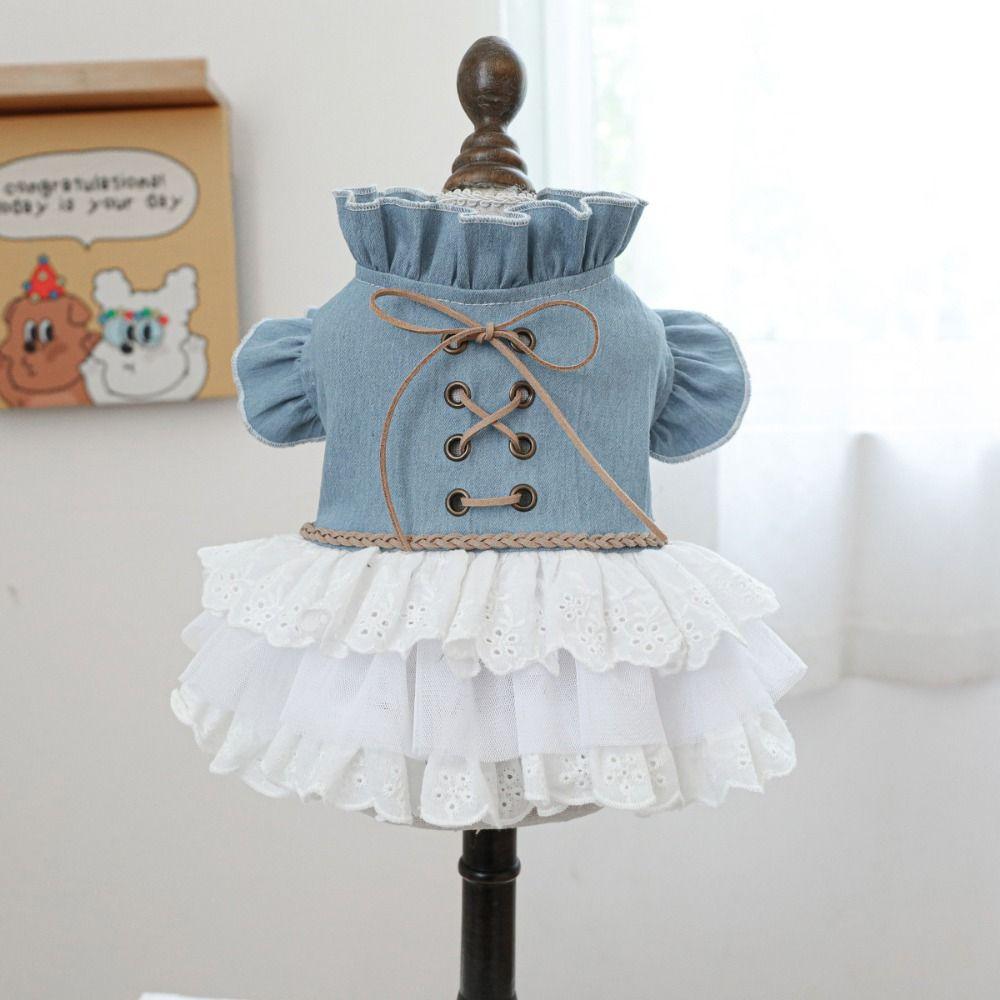 

Soft Lace Cat Skirt Exquisite Dog Princess Dress Simple Dog Denim Skirt Pet Clothes M