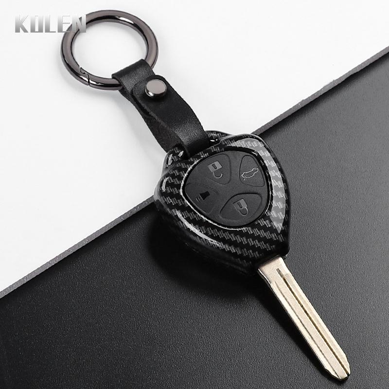 Abs Carbon Fiber Style Car Key Case Cover For Toyota Camry Avalon Corolla Matrix Rav4 Venza Yaris Replacement Protector Keychain