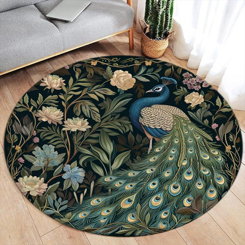 

Lotus Flower Koi Cherry Blossom Chinese Style Round Carpet Peacock Butterfly Circular Floor Mat Living Room Bedroom Decor Rugs 80x80cm