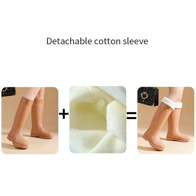 Damen Modische Lässige Outdoor Samt Warme Hohe Stiefel Regenschuhe Gummischuhe