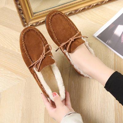 Women's Round Toe and Plush Warm Cotton Shoes Autumn Winter Fur Women's Loafer Shoes Women Shoes