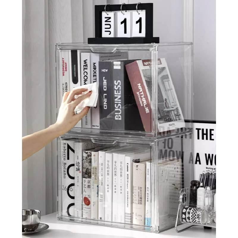 Transparent Plastic Book Storage Box With Lid For Cd Magazine Desktop Organizer