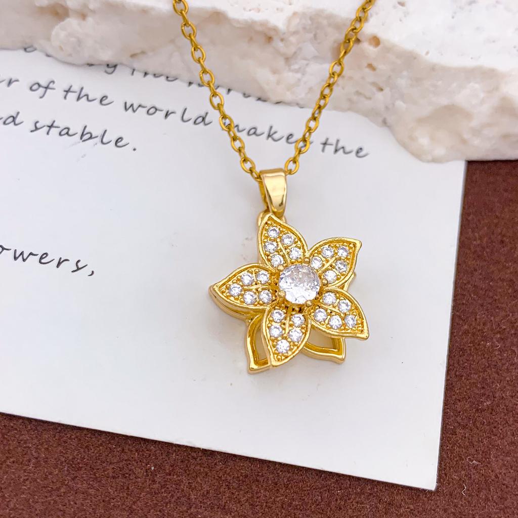 Necklace Rotatable Sun Flower Necklace Accessories Copper Plated Real Gold Color Retention Trendy Fashion Versatile Clavicle Chain