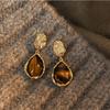 Vintage Brown Resin Tiger Eye Stone Dangle New Earrings for Women Fashion Silver Needle Earring Personality Melard Color Jewelry