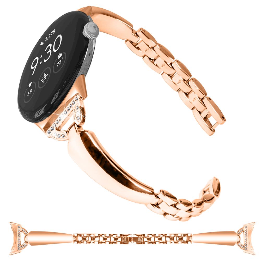 For Google Pixel Watch 3 41mm/Watch 2/Pixel Watch Bling Band D-Shaped Rhinestone Decor Copper Metal Bracelet Watch Strap