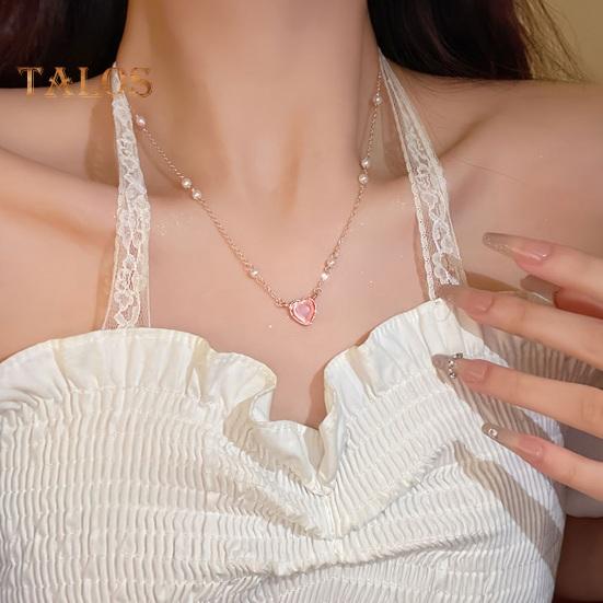 

Женское ожерелье из искусственного опала в форме сердца, кулон из искусственного жемчуга, регулируемая длина, колье из нержавеющей сплава, ожерелье, украшение на шею, ювелирные изделия, подарок на день рождения