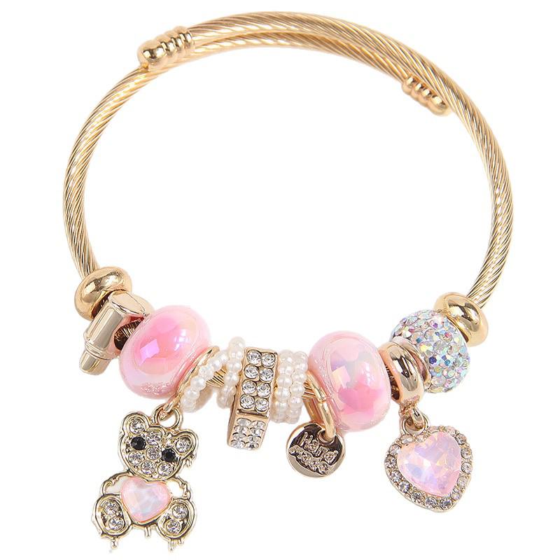 Versatile Metal Pendant Bracelet with Heart & Bear Charm
