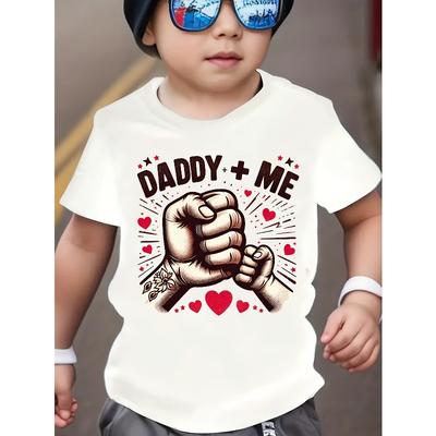 European Sizes Boy's Casual Round Neck T-Shirt with "DADDY + ME" Fist Print