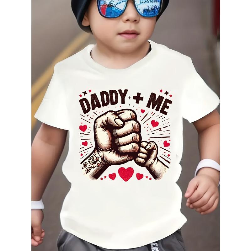 European sizes Boy s Casual Round Neck T-Shirt with  DADDY + ME  Fist Print 98cm