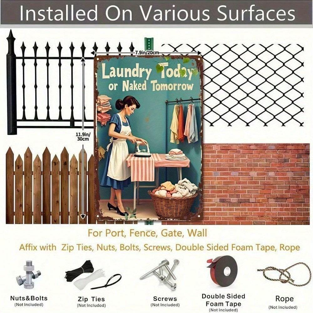 Vintage Laundry Room Metal Wall Sign 8x12 Inch Iron Art Home Decor