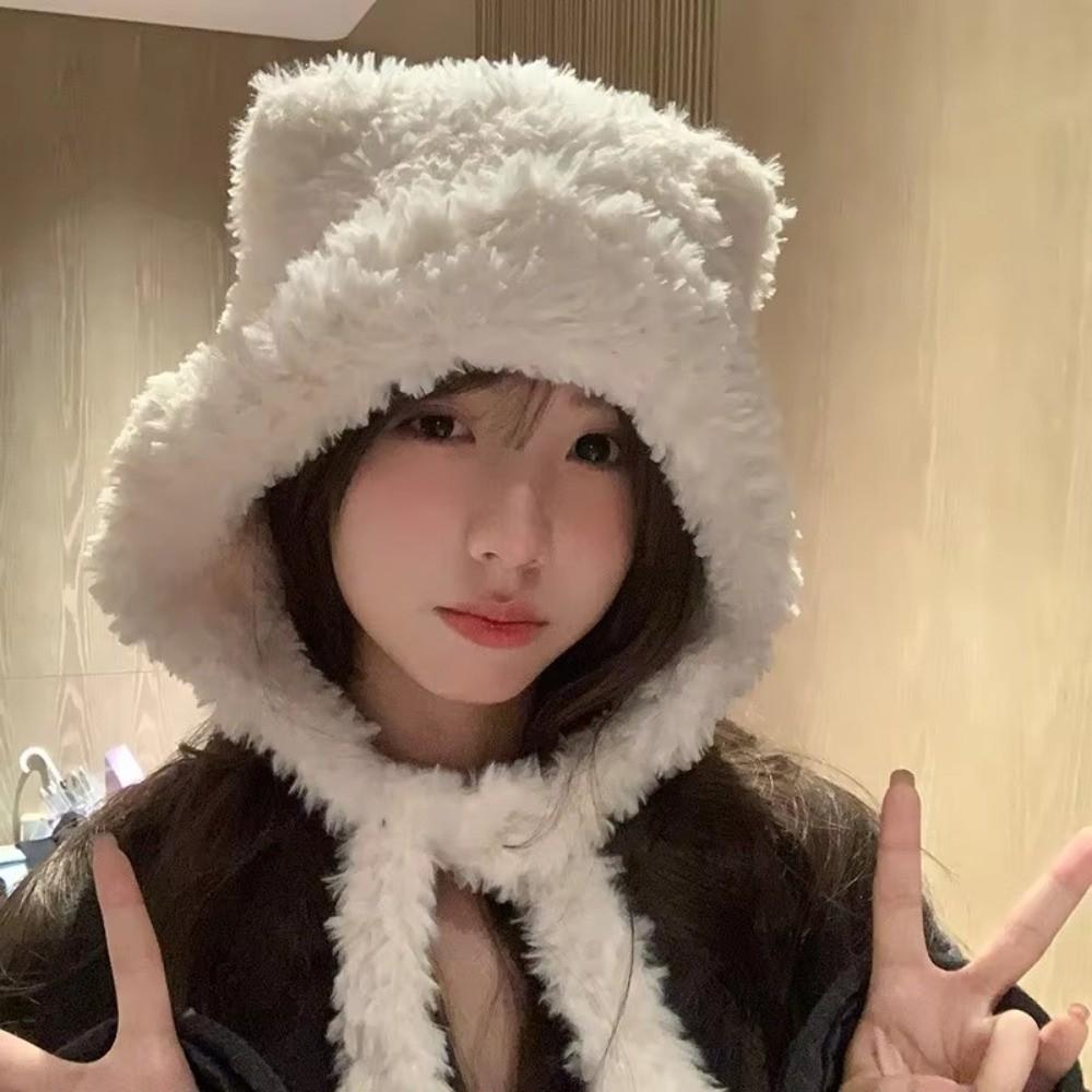 Bear Ear Knitted Woolen Hat Windproof Ear Protection Cap Fashion Winter Bomber Hat  Outdoor