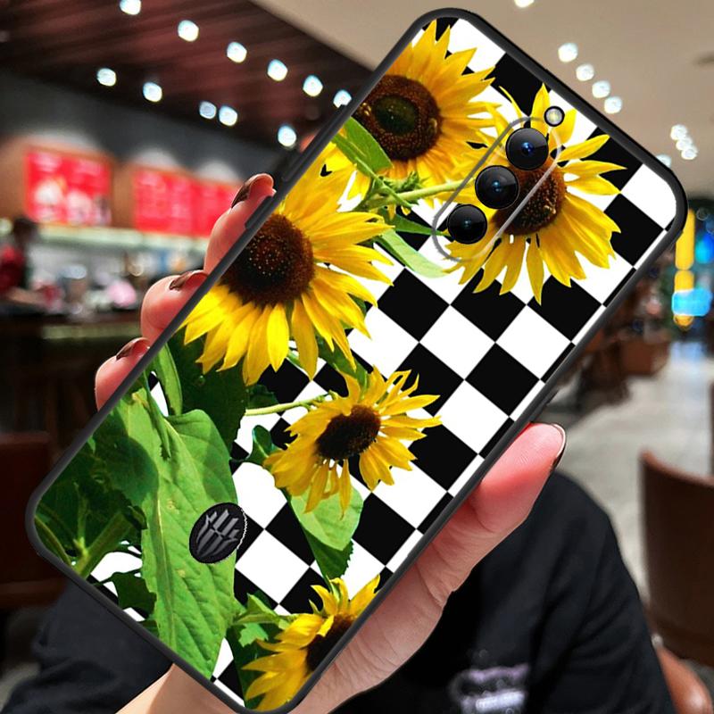 Checkerboard Sunflower Case For ZTE Nubia Red Magic 10 Air 7 6S 7S Pro Red Magic 11 10 9 8 8S 9S 10S Pro Plus Cover
