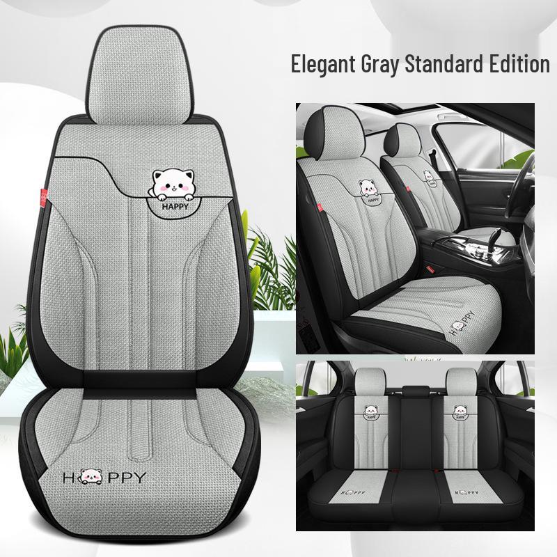 New Jute Cartoon Car Seat Cushion - All-Season Universal Cover