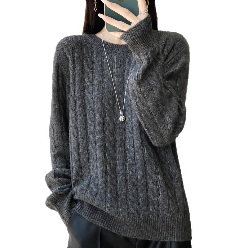 2025 Autumn/Winter Women's Loose Plus Size Round Neck Sweater - Long Sleeve Knitwear Top