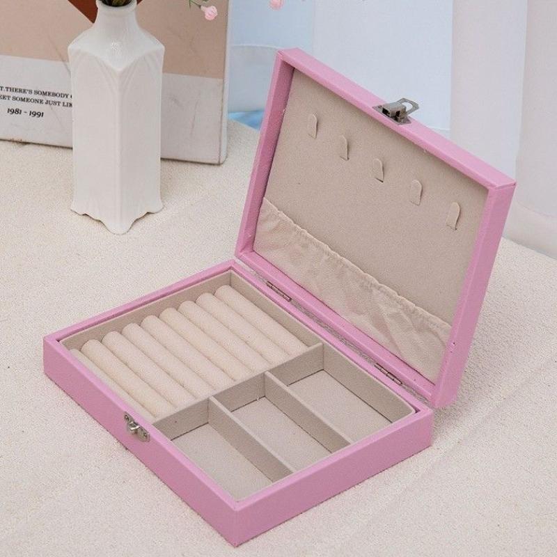 Portable High-End Jewelry Storage Box Dustproof Ring Earring Necklace Accessory Jewelry Box Luxury PU Leather Organize Case розовый