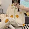 Summer Pajamas Female Cute Cartoon Summer Cardigan Cotton Short-Sleeved Trousers Soft Skin-Friendly Loungewear Set