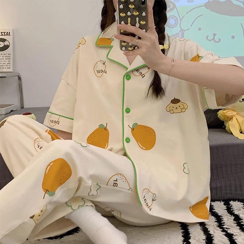 Cute Melody pajamas women's Japanese sweet cartoon style loungewear age-reducing girls cardigan short-sleeved set