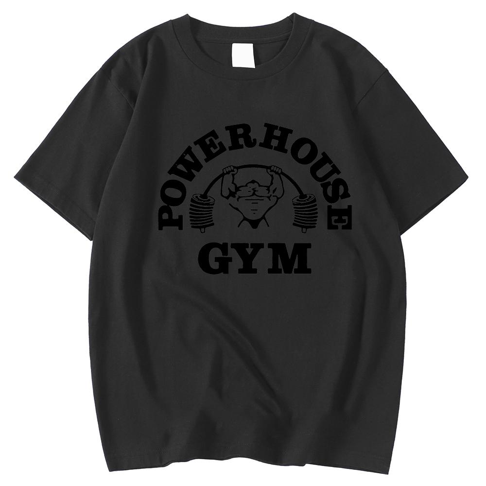 Powerhouse Gym Print Cotton T-shirt Men Women Sportswear Oversized Tshirt Short Sleeve Tee Summer Fitness T Shirts Clothes Tops
