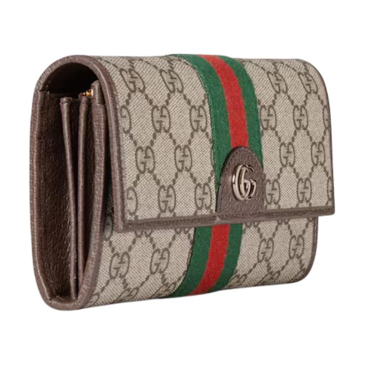 Gucci Ophidia Logo Classic Canvas Wallet Women Wallet Beige Dark-Brown 838485-FAE0L-9746