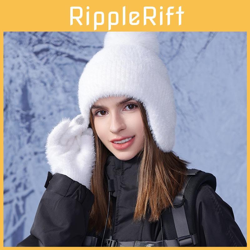 Winter Knit Hat And Gloves Set With Windproof Fleece For Ladies Outdoor Warmth Comfort