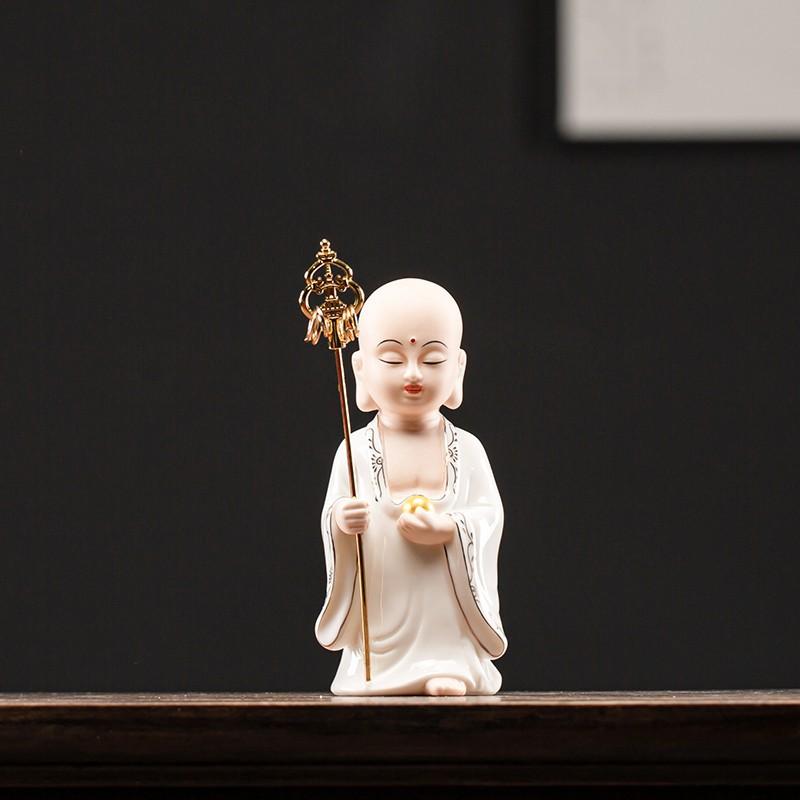 Keramik Ksitigarbha Kung Bodhisattva Staty - Zen Buddha Hög kvalitet Hem Rum Kontor Feng Shui Dekoration Figur Staty