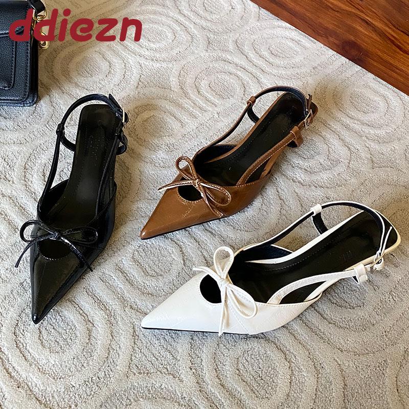 Fashion Pointed Toe Female Low Heel Footwear Pumps Shoes For Women Buckle Strap Fashion Butterfly-Knot Ladies Heeled Shoes Slingbacks