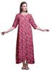 Bimba Dark Rose Brown Floral Leaves & Camellia Kanjiro Printed Nightgowns Maxi Sleepwear For Women Long Sleep Dress