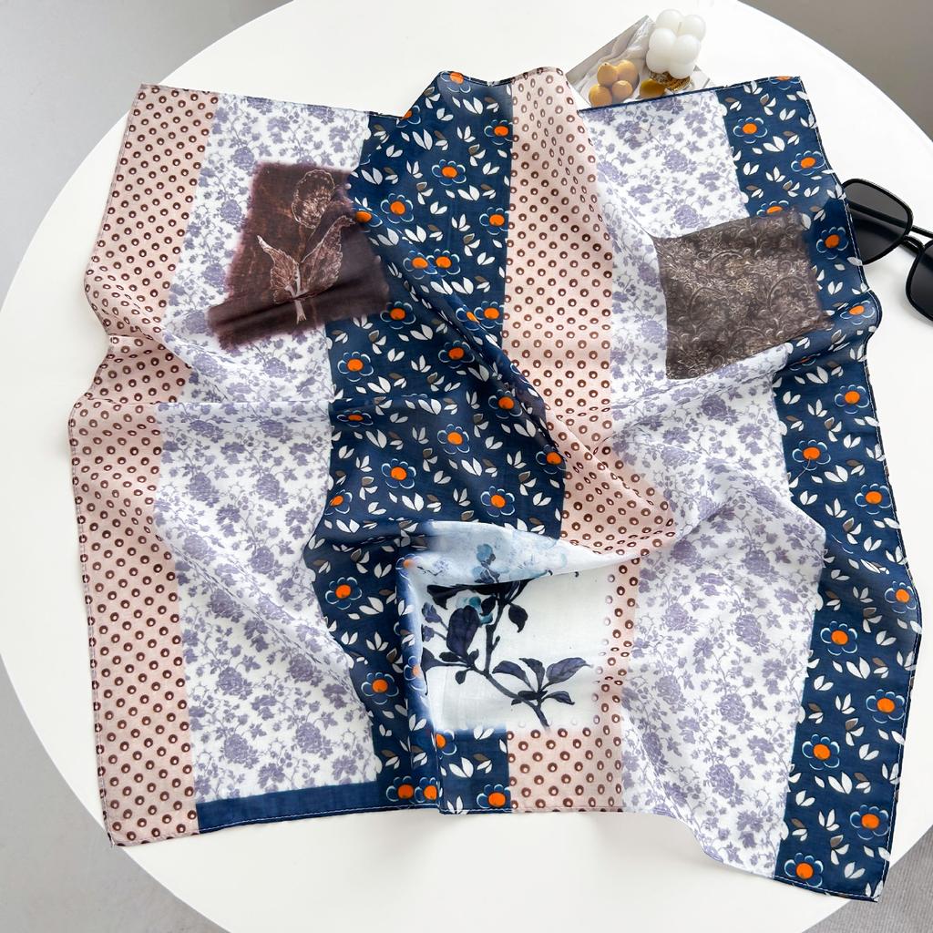 New spring and summer light and breathable 61 * 61cm square scarf versatile printed mulberry silk cotton blended women's silk scarf