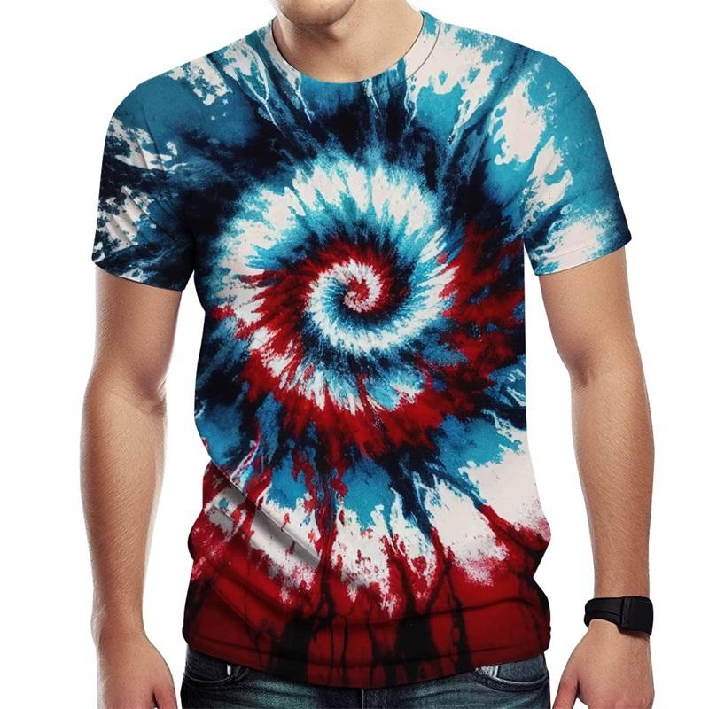 Men's Novel Tie Dye Style Spiral Stripe 3D Printed Oversized Short Sleeved T-shirt