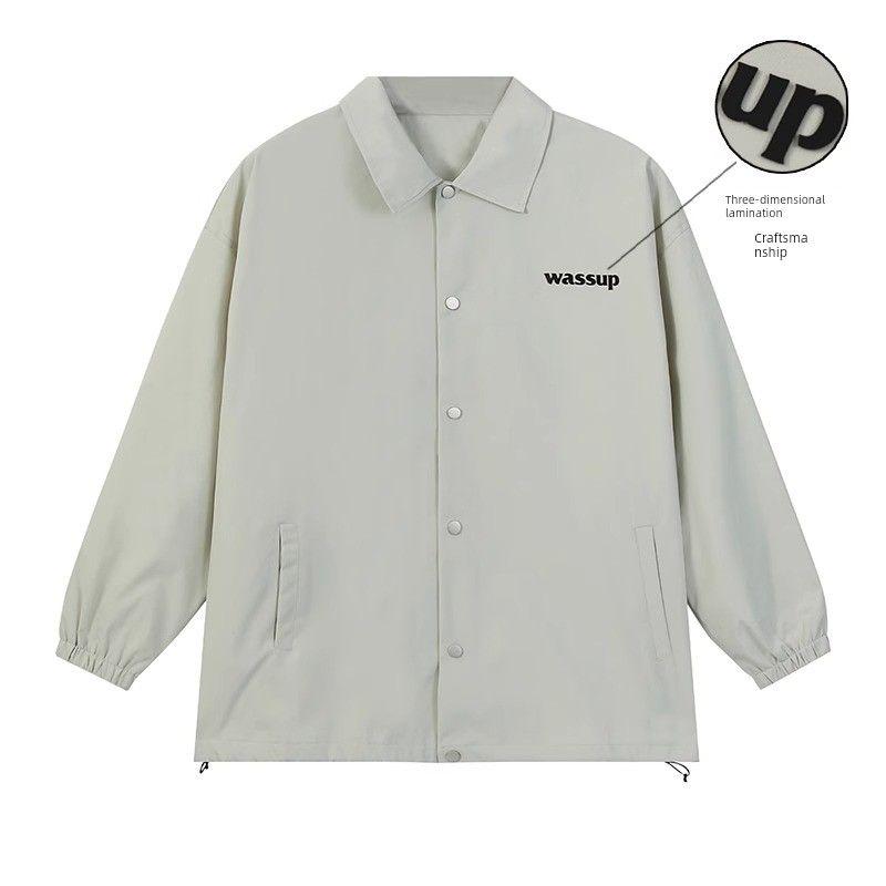 

Wassup Trendy Brand Spring and Autumn New Cardigan Work Jacket for Men, Loose Trendy Letter Simple Lapel Jacket for Couples Light Green X L