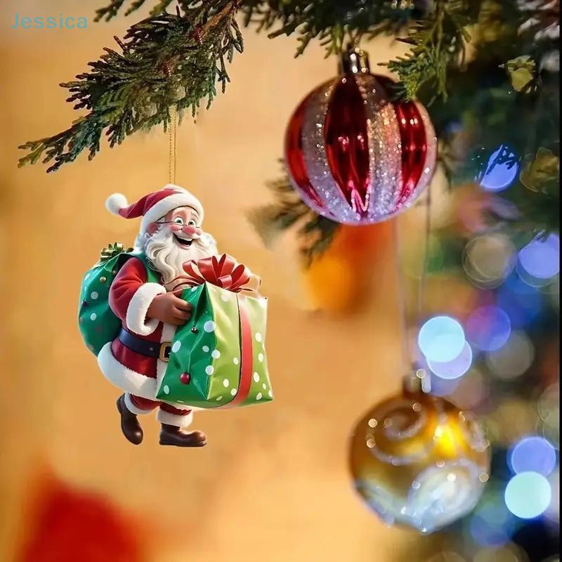 2D Acrylic Santa Claus Biking Gift Hanging Christmas Pendants Christmas Tree Decoration